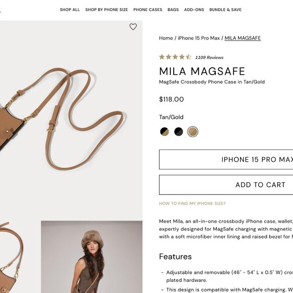 Bandolier designer phone case cross body bag iPhone 15 ProMax strap tan gold - Picture 2 of 12